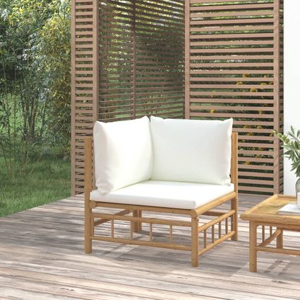 The Living Store - Bambou - Canapé d'angle de jardin avec coussins blanc crème - TLS362300