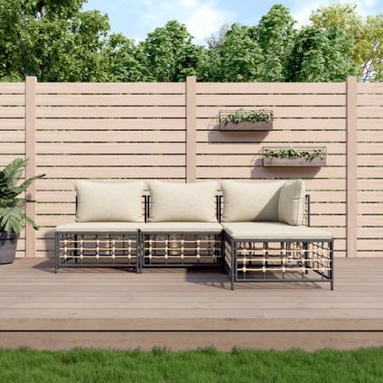 The Living Store - Poly rattan - 4-delige Loungeset met kussens poly rattan - TLS318673