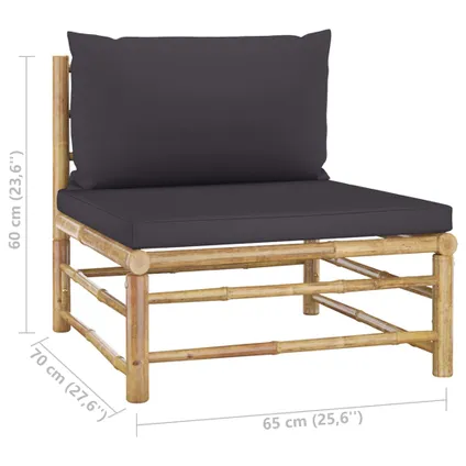 The Living Store - Bambou - Canapé de milieu de jardin avec coussins gris foncé - TLS313154 6