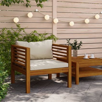 The Living Store - Bois d'acacia - Chaise de jardin avec coussins blanc crème - Blanc