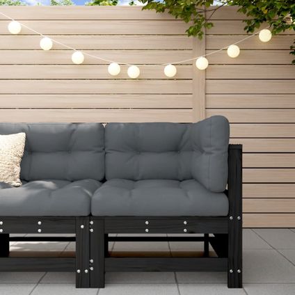 The Living Store - Bois - Canapé d'angle avec coussins noir bois de pin solide - TLS825657
