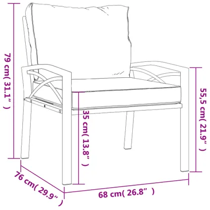 The Living Store - Acier - Chaise de jardin avec coussins sable 68x76x79 cm - TLS362720 7