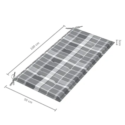 vidaXL - Teakhout - Tuinbank met grijs geruit kussen 112 cm massief - TLS306266 9