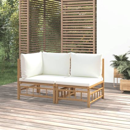 The Living Store - Bambou - Salon de jardin 2 pcs avec coussins blanc crème - TLS362298