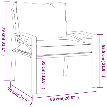The Living Store - Acier - Chaise de jardin avec coussins gris 68x76x79 cm - TLS362714 8