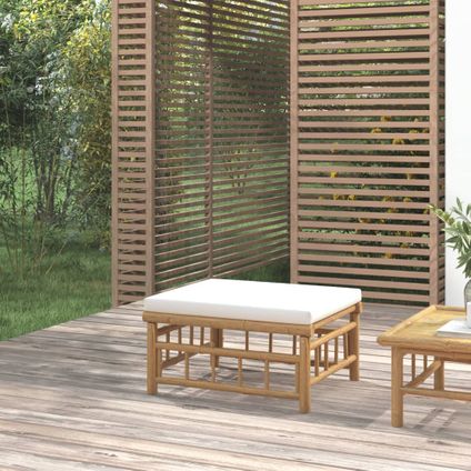 The Living Store - Bambou - Repose-pieds de jardin avec coussin blanc crème - TLS362302