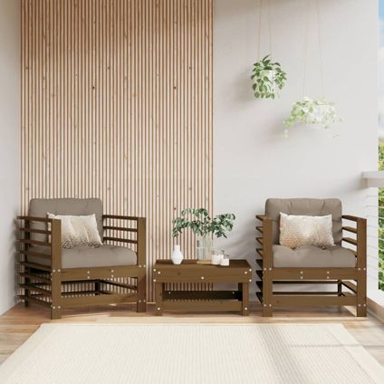 The Living Store - Bois - Chaises de jardin avec coussins lot de 2 marron miel - TLS825677