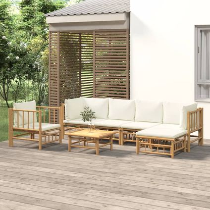 The Living Store - Bambou - Salon de jardin 7 pcs avec coussins blanc crème - TLS315518