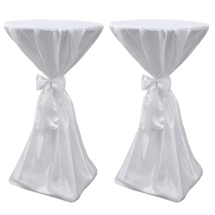 The Living Store - Tissu - Housse de table blanche avec ruban 60 cm 2 pièces - TLS241187