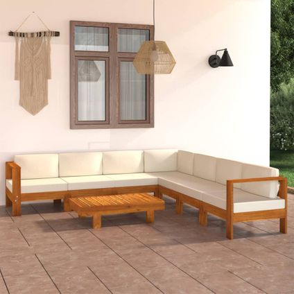 The Living Store - Bois d'acacia - Salon de jardin 8 pcs avec coussins blanc - TLS305794
