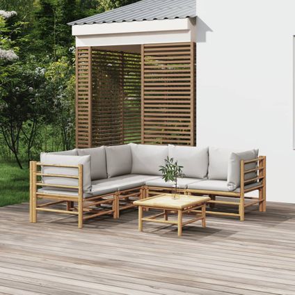 The Living Store - Bambou - Salon de jardin 6 pcs avec coussins gris clair - TLS315509
