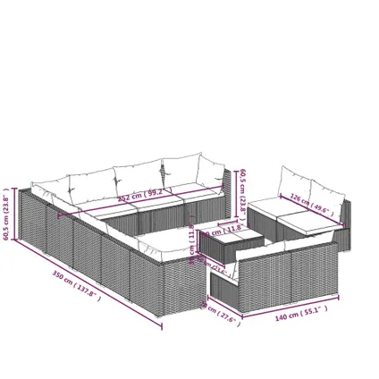 The Living Store - Rotin synthétique - Salon de jardin 13 pcs avec coussins - TLS310284 9
