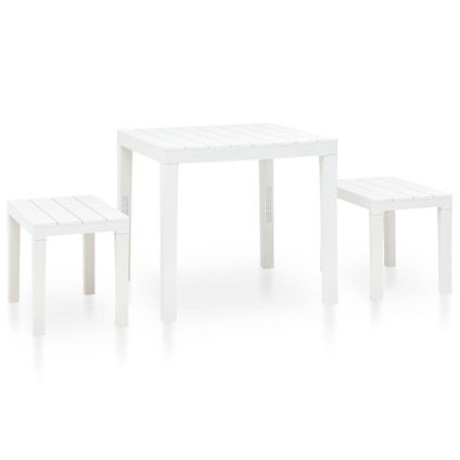 The Living Store - Plastique - Table de jardin avec 2 bancs Plastique Blanc - TLS48777