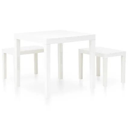The Living Store - Plastique - Table de jardin avec 2 bancs Plastique Blanc - TLS48777 2