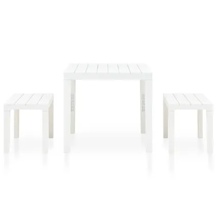 The Living Store - Plastique - Table de jardin avec 2 bancs Plastique Blanc - TLS48777 3