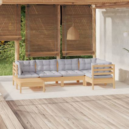 The Living Store - Bois - Salon de jardin 6 pcs avec coussins gris bois de pin - TLS309653