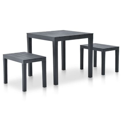 vidaXL Tuinset - Kunststof - Antraciet - 78x78x72cm (tafel) - 60x38x45cm (bank)