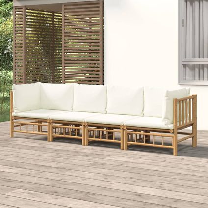 The Living Store - Bambou - Salon de jardin 4 pcs avec coussins blanc crème - TLS315518
