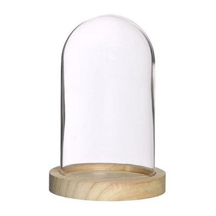 Ideas 4 Seasons Decoratie stolp - glas - houten plateau - D10 x H15 cm