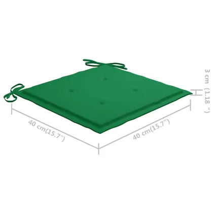 vidaXL - Teakhout - 3-delige Bistroset met groene kussens massief - Groen 10