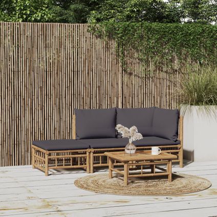 The Living Store - Bambou - Salon de jardin 3 pcs avec coussins gris foncé - TLS315523