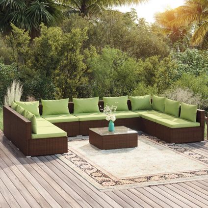 The Living Store - Poly rattan - 10-delige Loungeset met kussens poly rattan - TLS310191