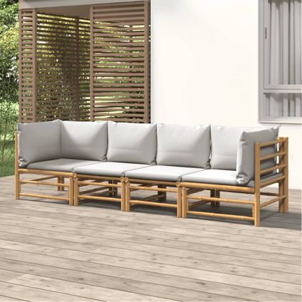 The Living Store - Bambou - Salon de jardin 4 pcs avec coussins gris clair - TLS315508