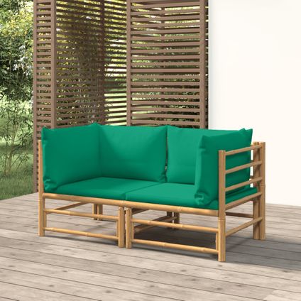 The Living Store - Bambou - Canapés d'angle de jardin avec coussins vert 2 pcs - TLS315515