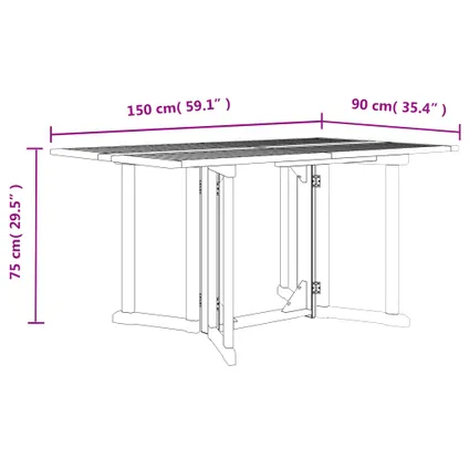 The Living Store - Teck - Table de jardin papillon pliante 150x90x75 cm bois - TLS362751 7