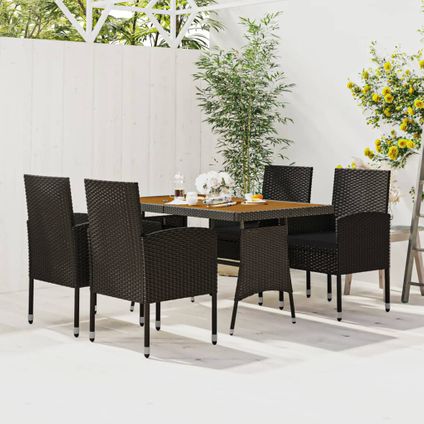 The Living Store - Poly rattan - 5-delige Tuinset poly rattan zwart - TLS312009