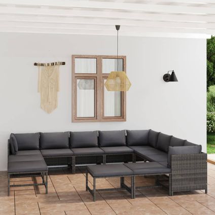 The Living Store - Poly rattan - 12-delige Loungeset met kussens poly rattan - TLS305977