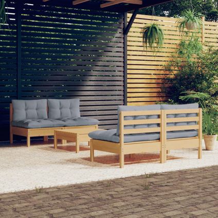 The Living Store - Bois - Salon de jardin 5 pcs avec coussins gris bois de pin - TLS309600