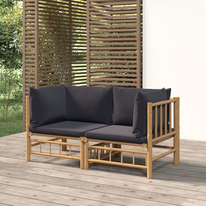 The Living Store - Bambou - Canapés d'angle de jardin avec coussins gris foncé - TLS315521