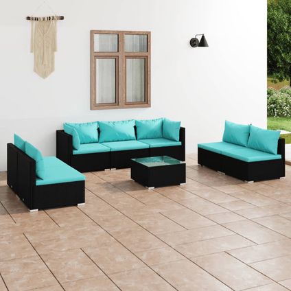 The Living Store - Poly rattan - 8-delige Loungeset met kussens poly rattan - TLS310224