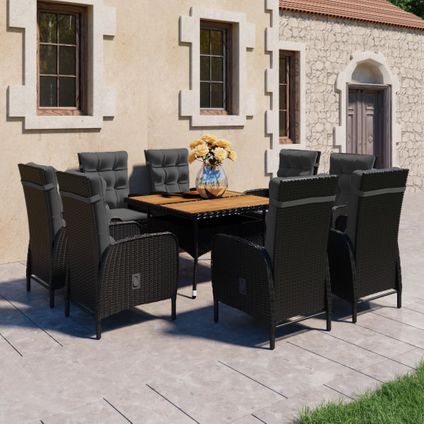 The Living Store - Poly rattan - 9-delige Tuinset poly rattan en acaciahout - TLS305853