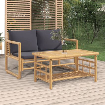 The Living Store - Bambou - Salon de jardin 2 pcs avec coussins gris foncé - TLS319266