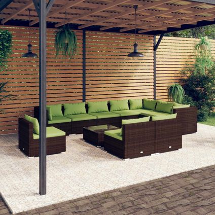 The Living Store - Poly rattan - 11-delige Loungeset met kussens poly rattan - TLS310260