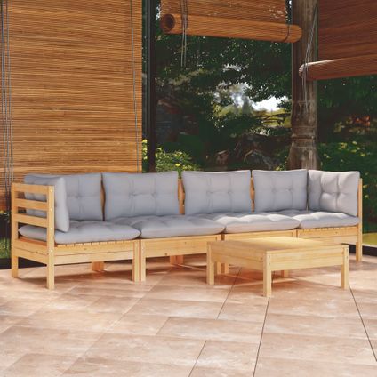 The Living Store - Bois - Salon de jardin 5 pcs avec coussins gris bois de pin - TLS309615
