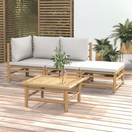 The Living Store - Bambou - Salon de jardin 4 pcs avec coussins gris clair - TLS315508