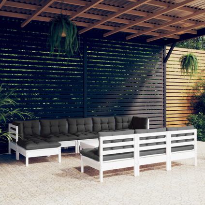The Living Store - Bois - Salon de jardin 11 pcs avec coussins blanc bois de - TLS309712