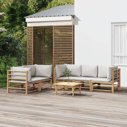 The Living Store - Bambou - Salon de jardin 6 pcs avec coussins gris clair - TLS315509