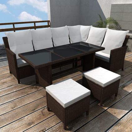 vidaXL Loungeset bruin L-vormig - 220 x 172 cm - inclusief tafel en kussens