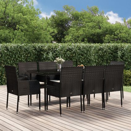 The Living Store - Poly rattan - 9-delige Tuinset poly rattan zwart - TLS318514