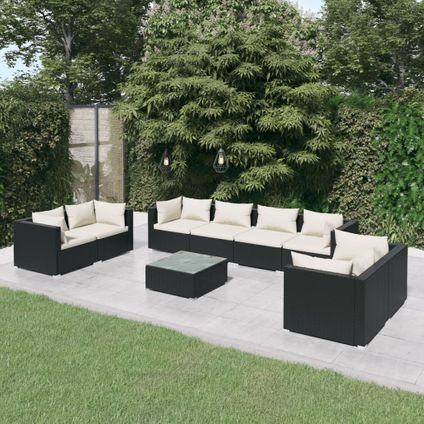 The Living Store - Poly rattan - 9-delige Loungeset met kussens poly rattan - TLS310228