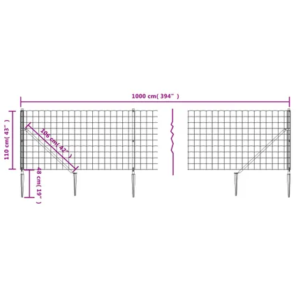 vidaXL - Staal - Draadgaashek met grondankers 1,1x10 m - TLS154274 5
