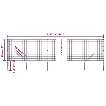 vidaXL - Staal - Draadgaashek met grondankers 1,1x25 m - TLS154282 5