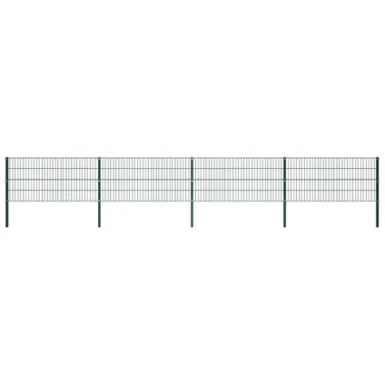 The Living Store - Fer - Panneau de clôture avec poteaux Fer 6,8 x 0,8 m Vert - TLS278607