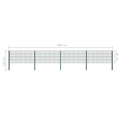 The Living Store - Fer - Panneau de clôture avec poteaux Fer 6,8 x 0,8 m Vert - TLS278607 5