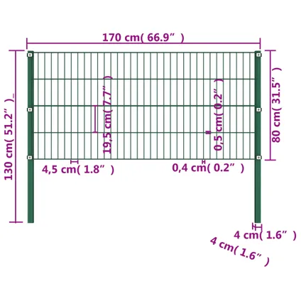 The Living Store - Fer - Panneau de clôture avec poteaux Fer 1,7 x 0,8 m Vert - TLS144933 4