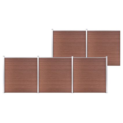 vidaXL Hekpanelenset - HKC - 872 x 186 cm - bruin - 45 planken - 6 palen